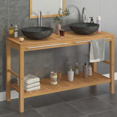 Berkfield Bathroom Vanity Cabinet Solid Teak with Sinks Marble