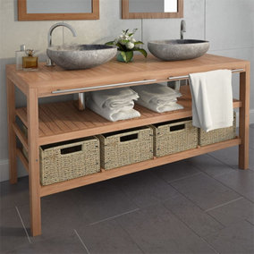 Berkfield Bathroom Vanity Cabinet with 4 Baskets Solid Teak 132x45x75 cm