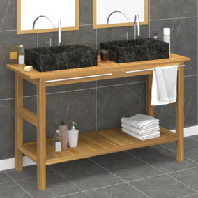 Berkfield Bathroom Vanity Cabinet with Black Marble Sinks Solid Wood Teak