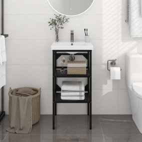 Berkfield Bathroom Washbasin Frame Black 40x38x83 cm Iron