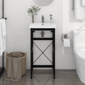 Berkfield Bathroom Washbasin Frame Black 40x38x83 cm Iron
