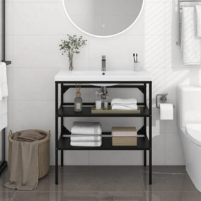 Berkfield Bathroom Washbasin Frame Black 79x38x83 cm Iron