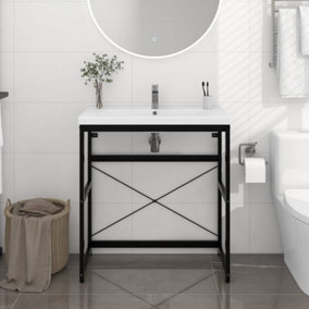 Berkfield Bathroom Washbasin Frame Black 79x38x83 cm Iron