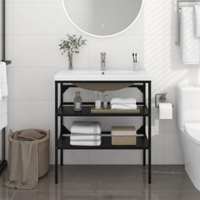 Berkfield Bathroom Washbasin Frame with Built-in Basin Black Iron