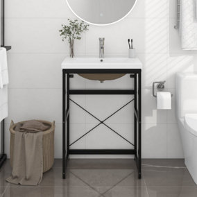 Berkfield Bathroom Washbasin Frame with Built-in Basin Black Iron