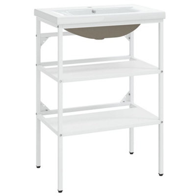Berkfield Bathroom Washbasin Frame with Built-in Basin White Iron