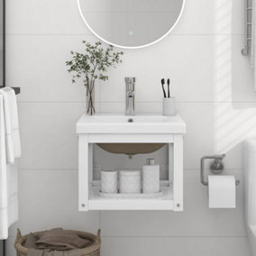 Berkfield Bathroom Washbasin Frame with Built-in Basin White Iron