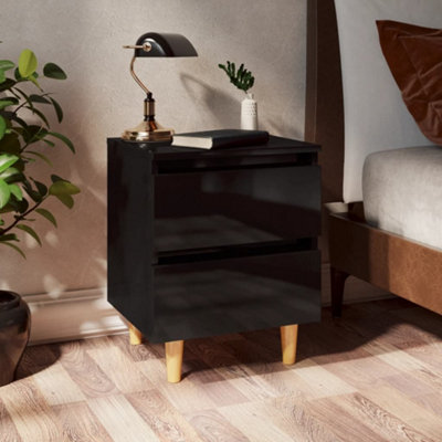 Berkfield Bed Cabinet & Solid Pinewood Legs High Gloss Black 40x35x50 cm