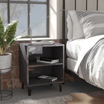 Berkfield Bed Cabinet with Metal Legs High Gloss Grey 40x30x50 cm