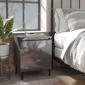 Berkfield Bed Cabinet with Metal Legs High Gloss Grey 40x30x50 cm