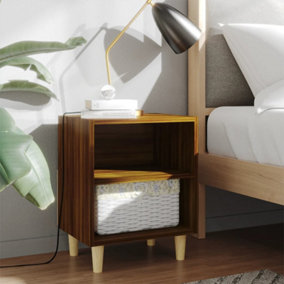 Berkfield Bed Cabinet with Solid Wood Legs Brown Oak 40x30x50 cm