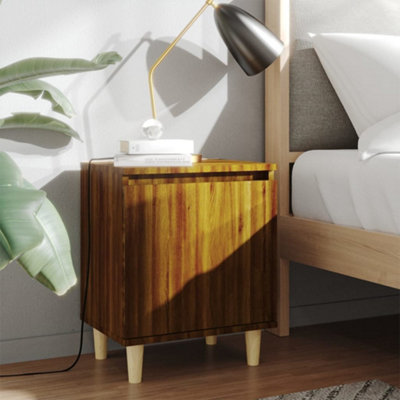 Berkfield Bed Cabinet with Solid Wood Legs Brown Oak 40x30x50 cm