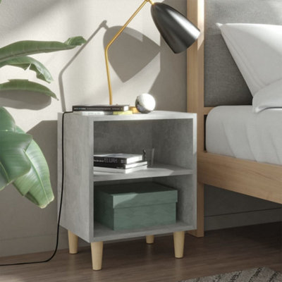 Berkfield Bed Cabinet with Solid Wood Legs Concrete Grey 40x30x50 cm