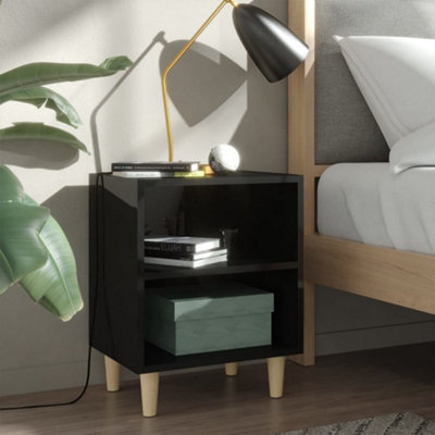 Berkfield Bed Cabinet with Solid Wood Legs High Gloss Black 40x30x50cm