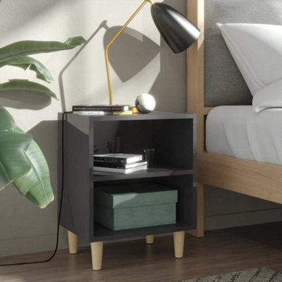 Berkfield Bed Cabinet with Solid Wood Legs High Gloss Grey 40x30x50 cm
