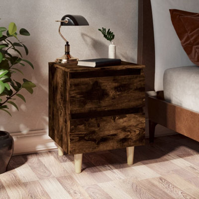 Berkfield Bed Cabinet with Solid Wood Legs Smoked Oak 40x35x50 cm