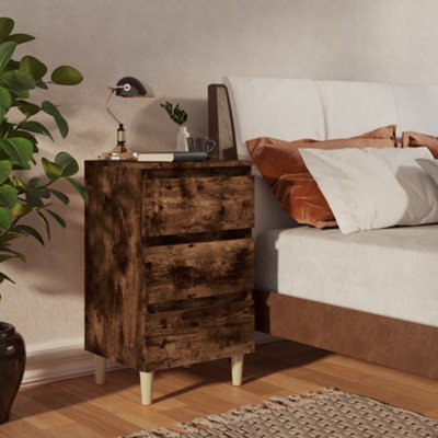 Berkfield Bed Cabinet with Solid Wood Legs Smoked Oak 40x35x69 cm