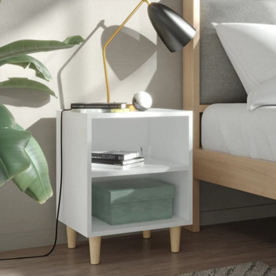 Berkfield Bed Cabinet with Solid Wood Legs White 40x30x50 cm