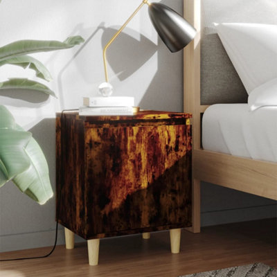 Berkfield Bed Cabinets with Solid Wood Legs 2 pcs Smoked Oak 40x30x50 cm