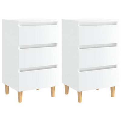 Berkfield Bed Cabinets & Wood Legs 2 pcs High Gloss White 40x35x69cm