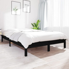 Berkfield Bed Frame Black 135x190 cm Double Solid Wood Pine