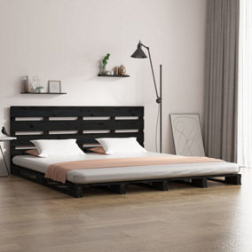 Berkfield Bed Frame Black 135x190 cm Solid Wood Pine 4FT6 Double