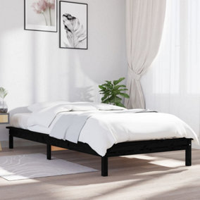 Berkfield Bed Frame Black 75x190 cm Small Single Solid Wood Pine