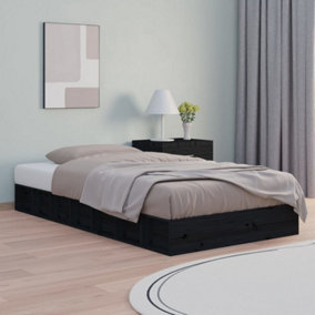 Berkfield Bed Frame Black 75x190 cm Small Single Solid Wood