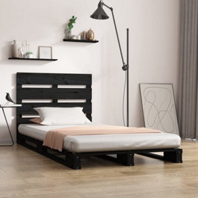 Berkfield Bed Frame Black 75x190 cm Solid Wood Pine 2FT6 Small Single