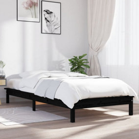 Berkfield Bed Frame Black 90x190 cm Single Solid Wood Pine