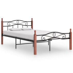 Berkfield Bed Frame Black Metal and Solid Oak Wood 120x200 cm