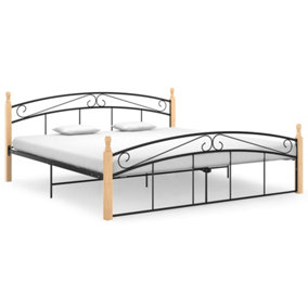 Berkfield Bed Frame Black Metal and Solid Oak Wood 180x200 cm 6FT Super King