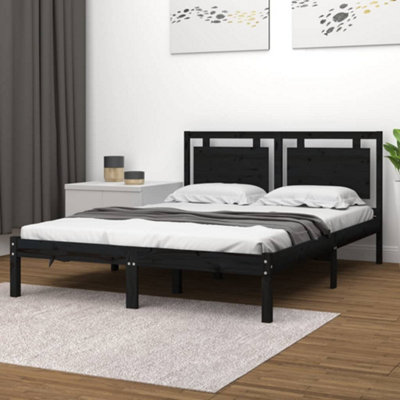 Berkfield Bed Frame Black Solid Wood 120x190 cm 4FT Small Double