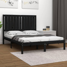 Berkfield Bed Frame Black Solid Wood 120x190 cm 4FT Small Double