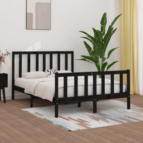 Berkfield Bed Frame Black Solid Wood 120x190 cm 4FT Small Double