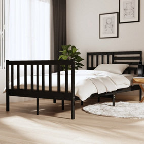 Berkfield Bed Frame Black Solid Wood 120x200 cm 4FT Small Double