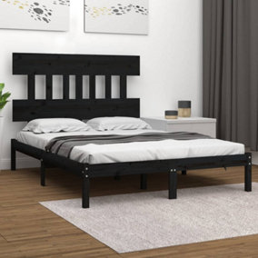 Berkfield Bed Frame Black Solid Wood 135x190 cm 4FT6 Double