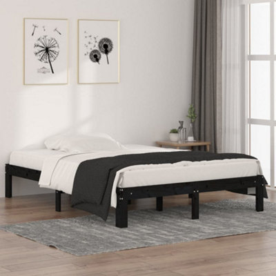 Berkfield Bed Frame Black Solid Wood 135x190 cm Double DIY at B&Q