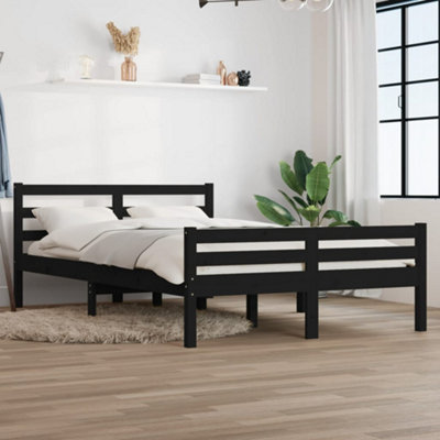 Berkfield Bed Frame Black Solid Wood 135x190 cm Double