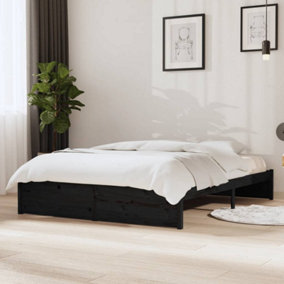 Berkfield Bed Frame Black Solid Wood 135x190 cm Double