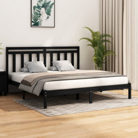 Berkfield Bed Frame Black Solid Wood 180x200 cm 6FT Super King