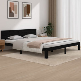 Berkfield Bed Frame Black Solid Wood 180x200 cm Super King Size