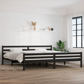 Berkfield Bed Frame Black Solid Wood 180x200 cm Super King Size