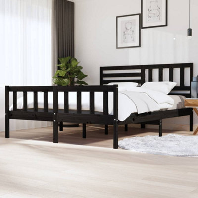 Berkfield Bed Frame Black Solid Wood 180x200 cm Super King | DIY at B&Q