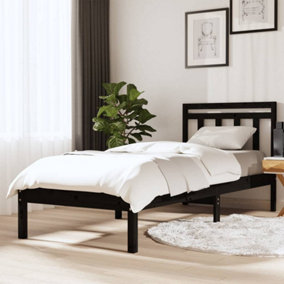 Berkfield Bed Frame Black Solid Wood 75x190 cm 2FT6 Small Single UK 2FT6 Small Single
