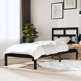 Berkfield Bed Frame Black Solid Wood 75x190 cm 2FT6 Small Single