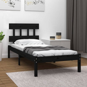 Berkfield Bed Frame Black Solid Wood 75x190 cm 2FT6 Small Single