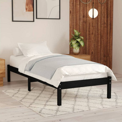 Berkfield Bed Frame Black Solid Wood 75x190 cm Small Single