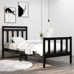 Berkfield Bed Frame Black Solid Wood 90x190 cm 3FT Single