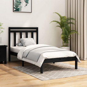 Berkfield Bed Frame Black Solid Wood 90x190 cm 3FT Single